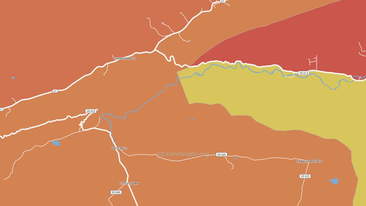 Shawver Mill, VA Map of Burglary Rates
