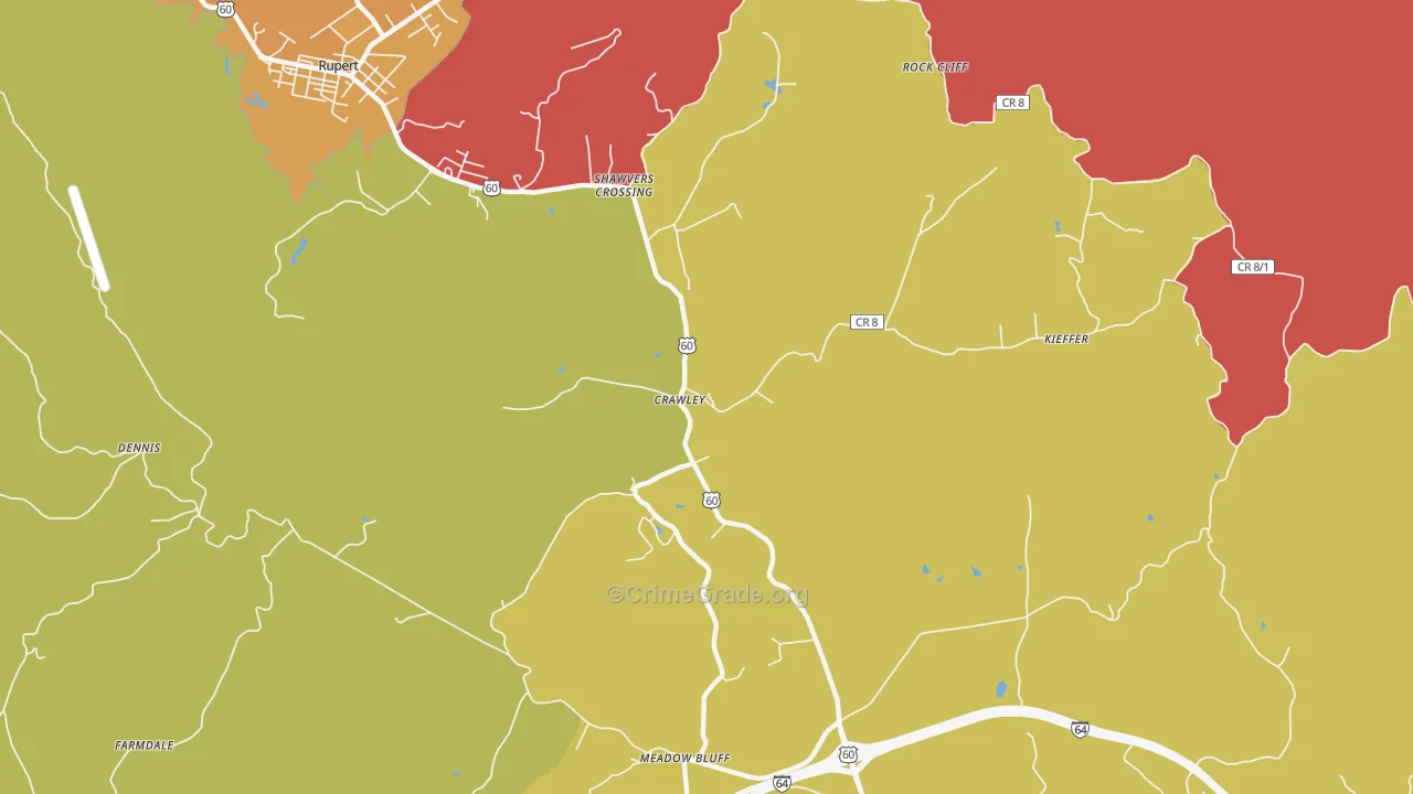 Shawvers Crossing, WV Map of Burglary Rates