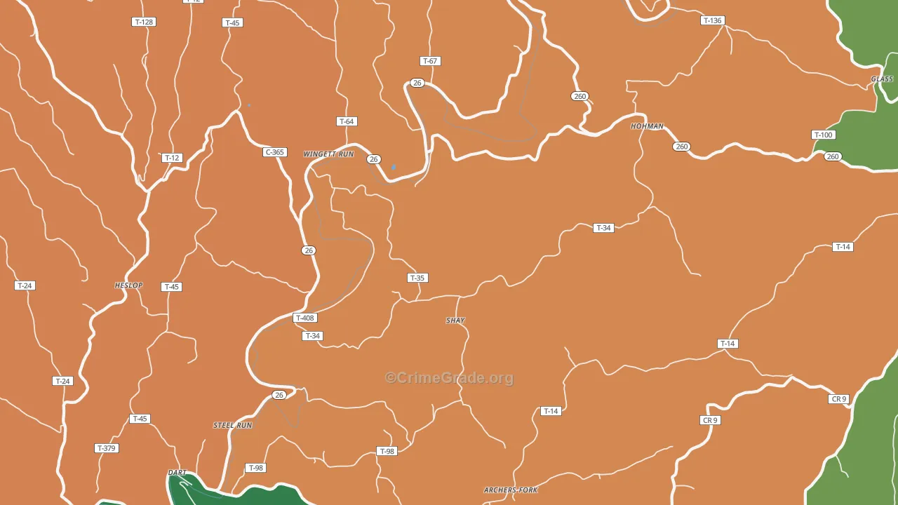 Shay, OH Map of Burglary Rates
