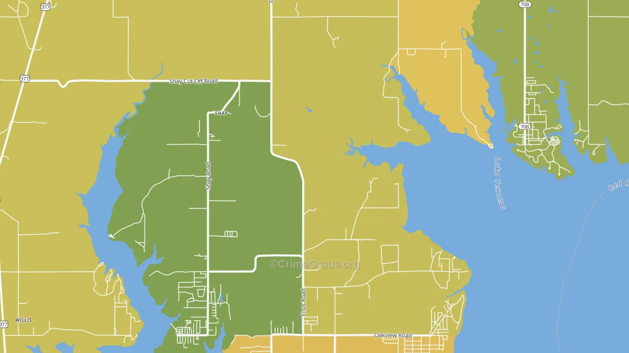 Shay, OK Map of Burglary Rates