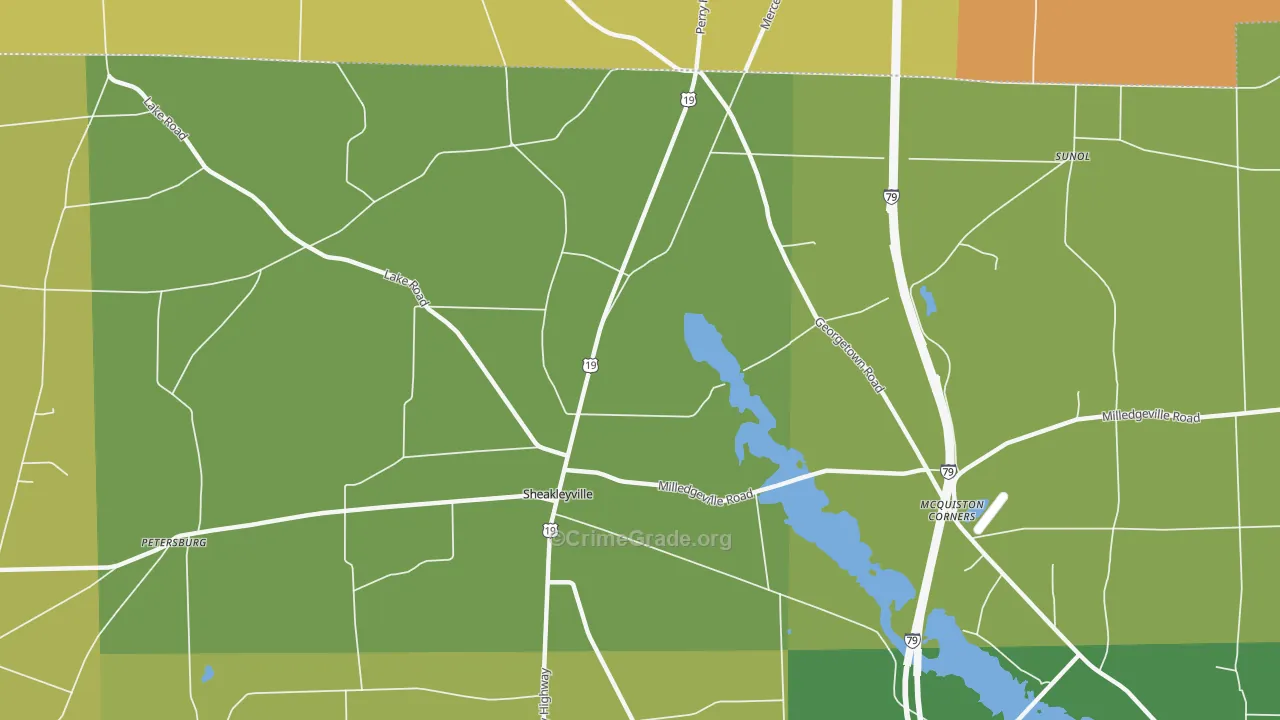 Sheakleyville, PA Map of Burglary Rates