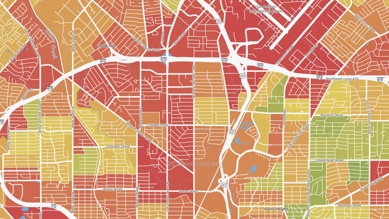 Shearer Hills-Ridgeview, San Antonio, TX Map of Burglary Rates