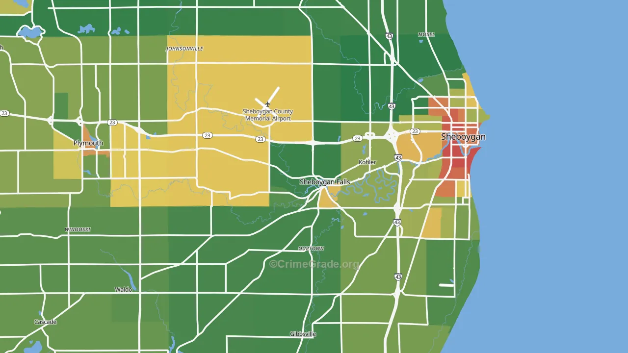 Sheboygan County, WI Map of Burglary Rates
