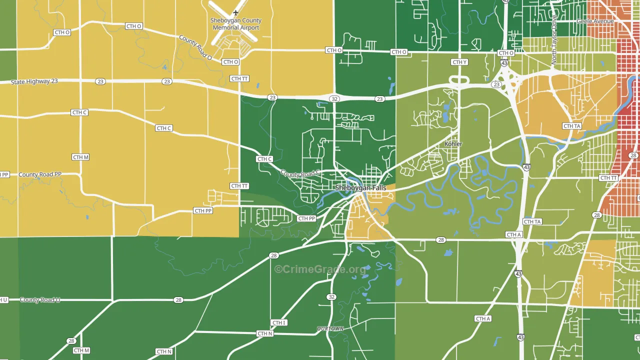 Sheboygan Falls, WI Map of Burglary Rates