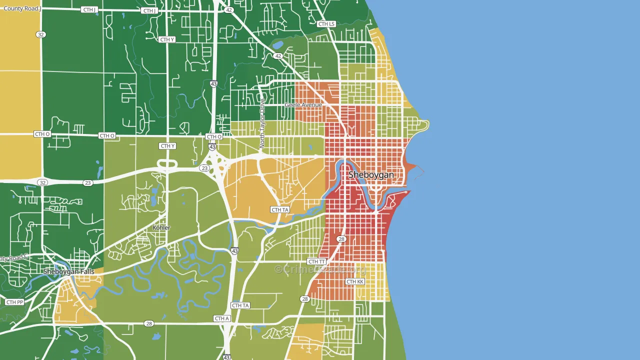 Sheboygan, WI Map of Burglary Rates