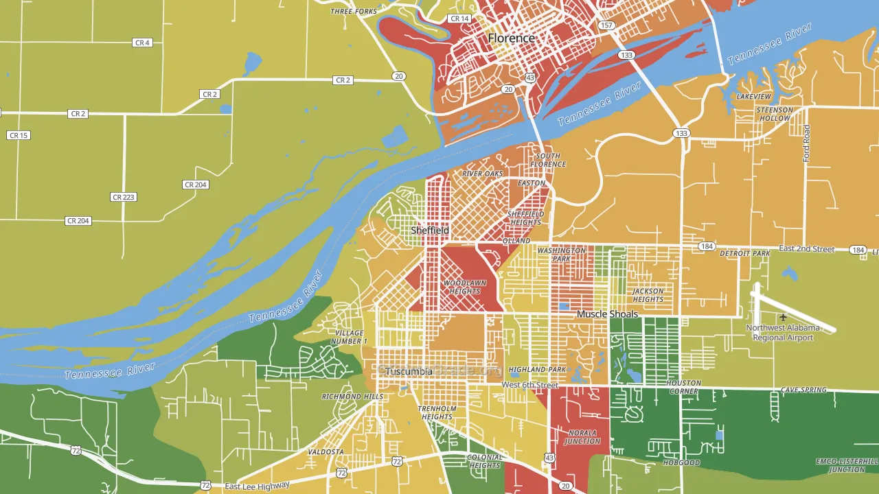 Sheffield, AL Map of Burglary Rates