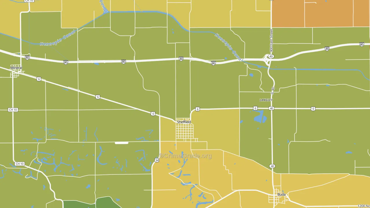 Sheffield, IL Map of Burglary Rates