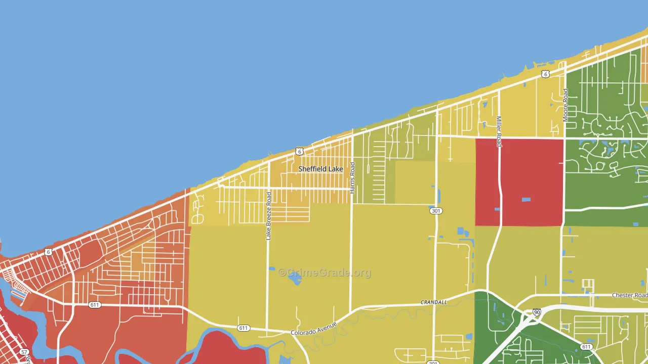 Sheffield Lake, OH Map of Burglary Rates
