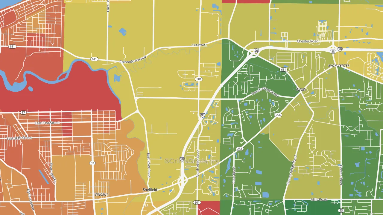 Sheffield, OH Map of Burglary Rates