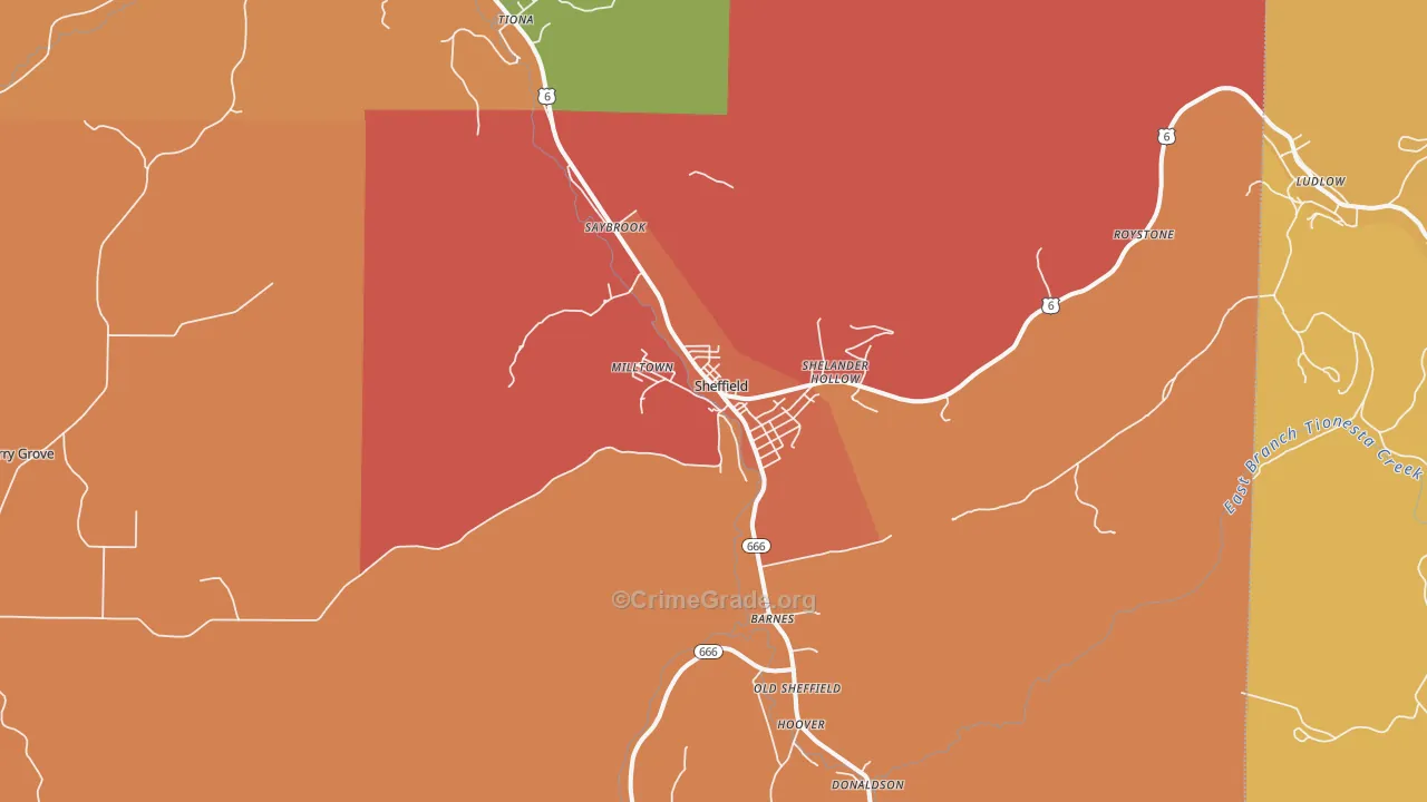 Sheffield, PA Map of Burglary Rates
