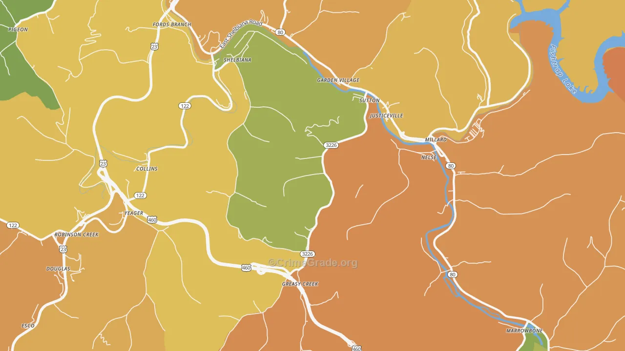 Shelbiana, KY Map of Burglary Rates