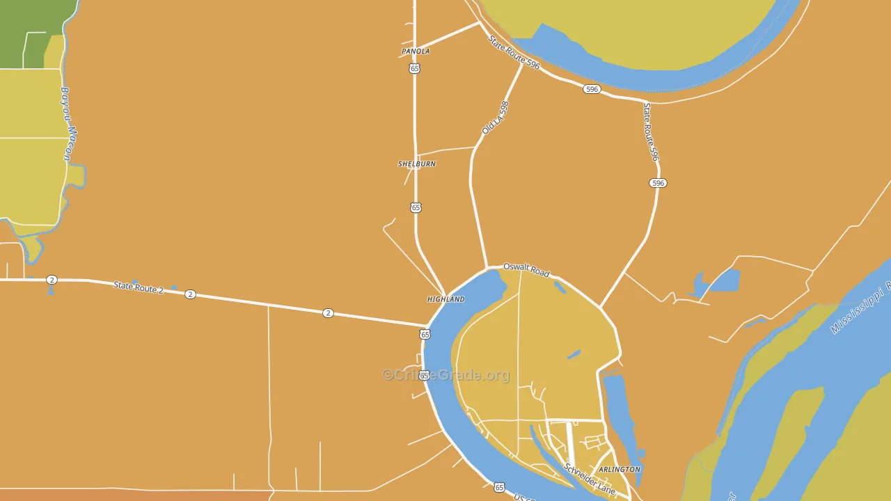 Shelburn, LA Map of Burglary Rates