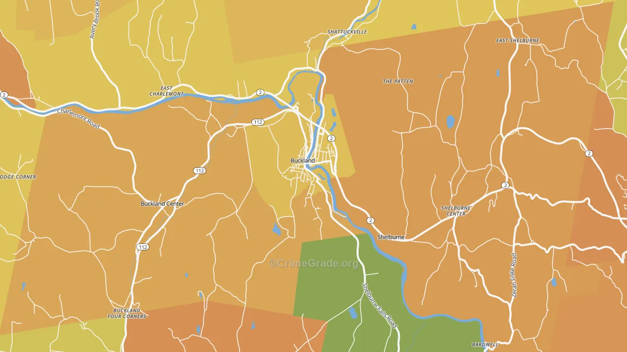 Shelburne Falls, MA Map of Burglary Rates