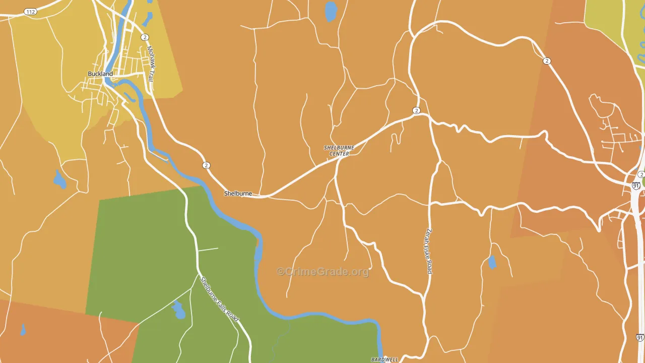 Shelburne, MA Map of Burglary Rates