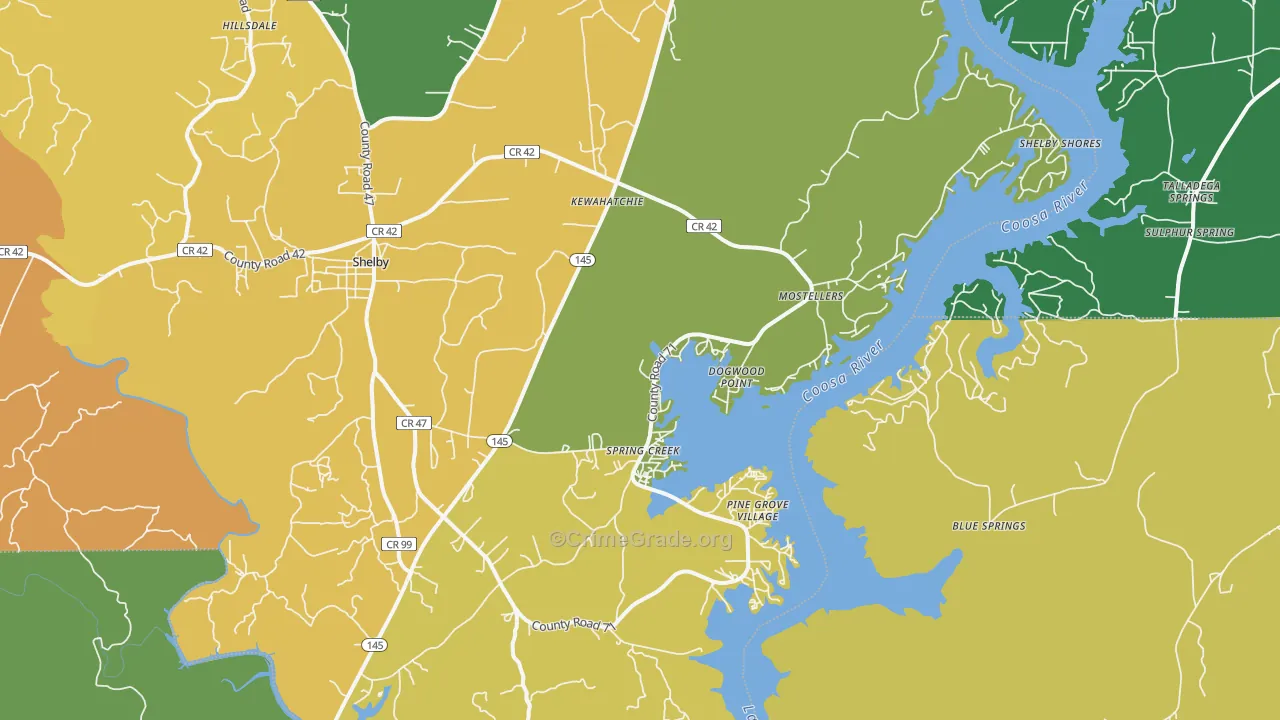 Shelby, AL Map of Burglary Rates