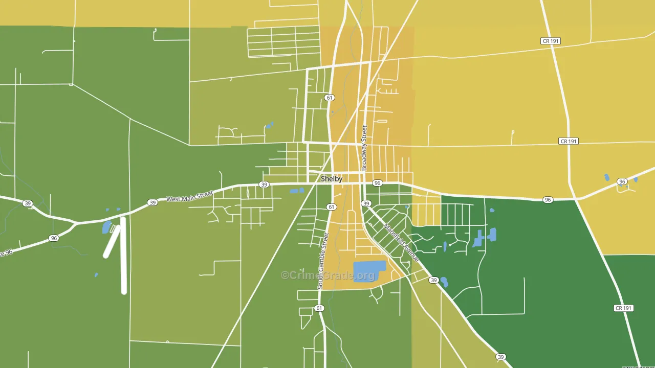 Shelby Center Historic District, Shelby, OH Map of Burglary Rates