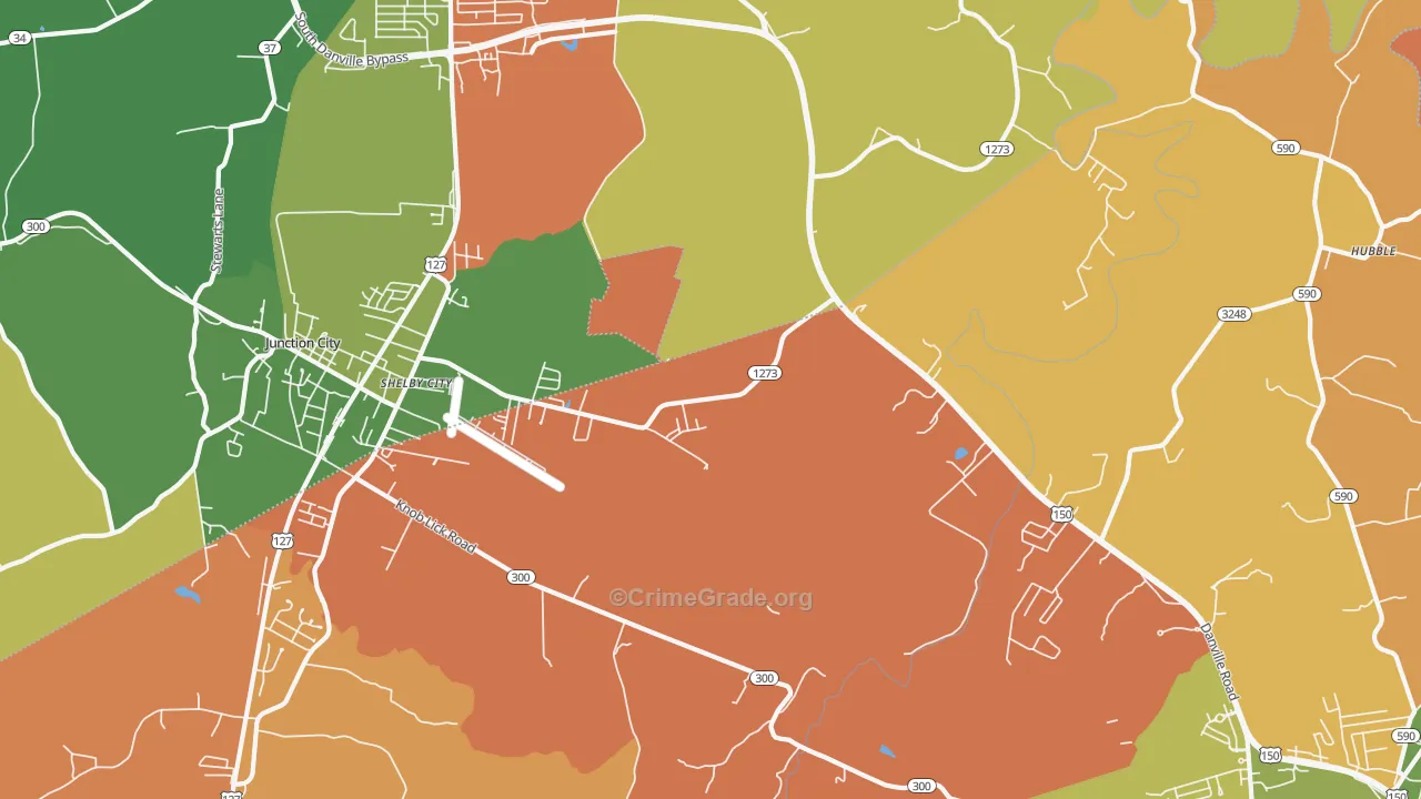 Shelby City, KY Map of Burglary Rates