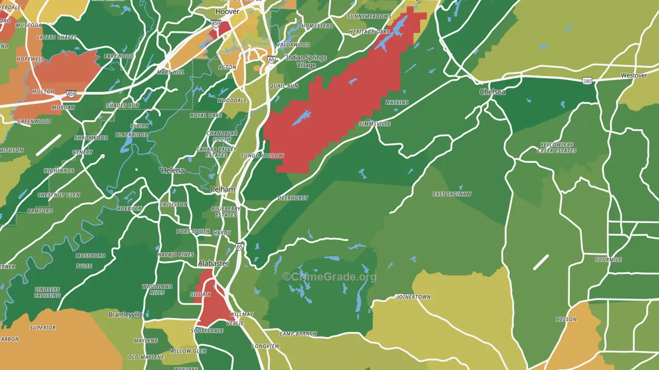 Shelby County, AL Map of Burglary Rates