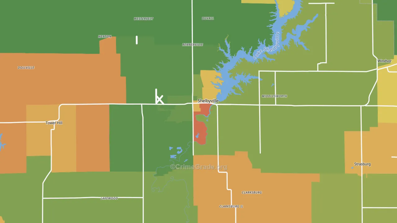 Shelby County, IL Map of Burglary Rates