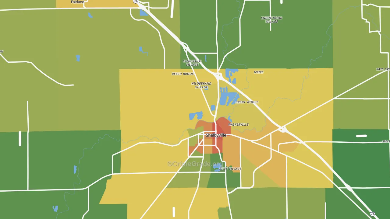Shelby County, IN Map of Burglary Rates