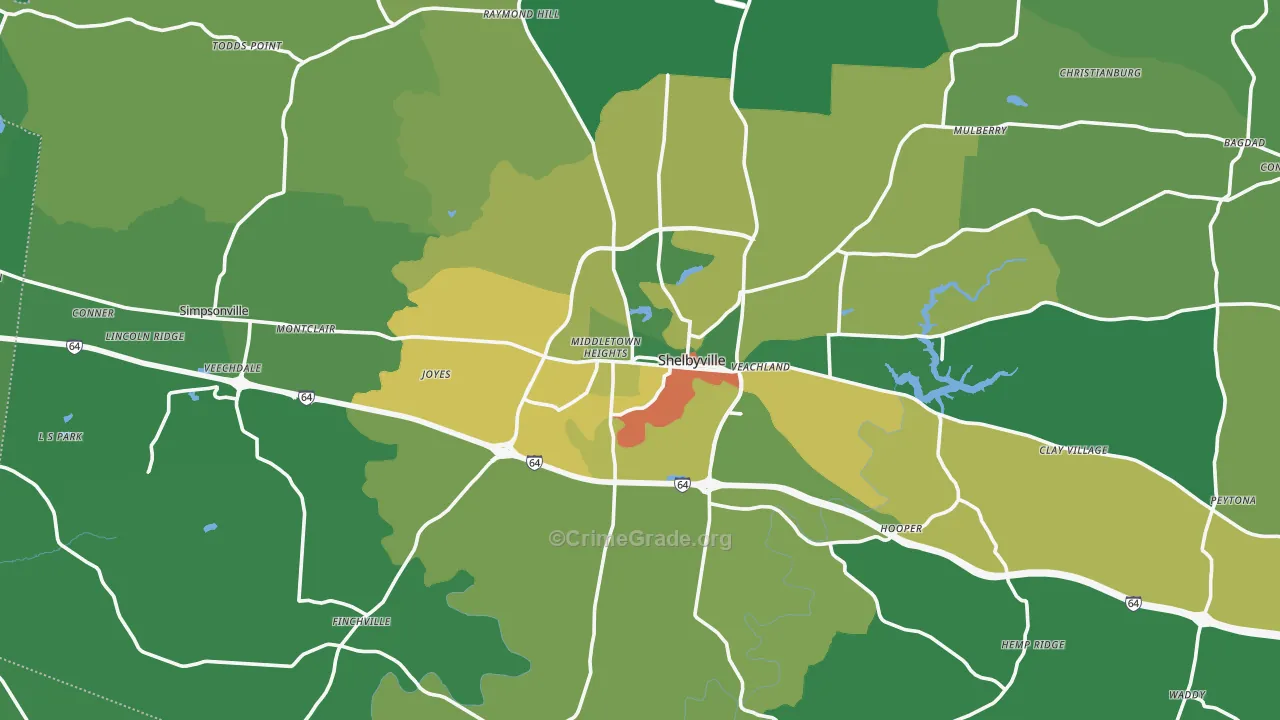 Shelby County, KY Map of Burglary Rates