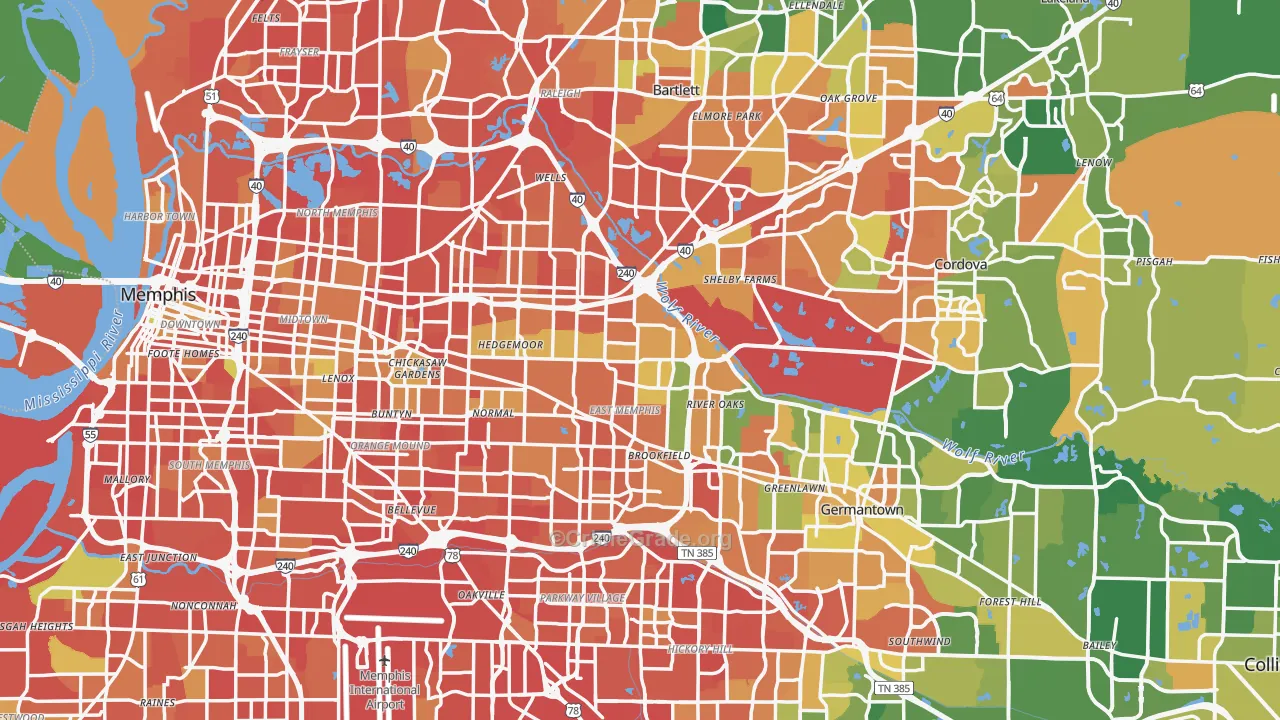 Shelby County, TN Map of Burglary Rates