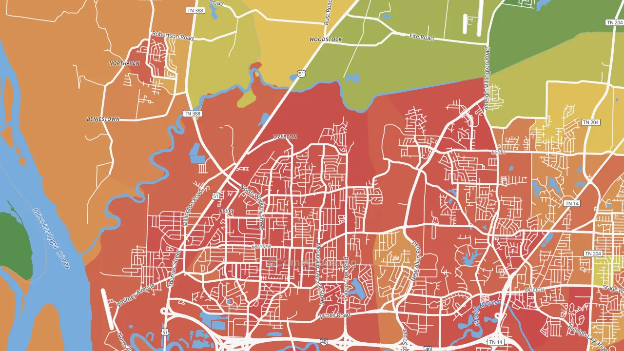 Shelby Forest-Frayser, Memphis, TN Map of Burglary Rates