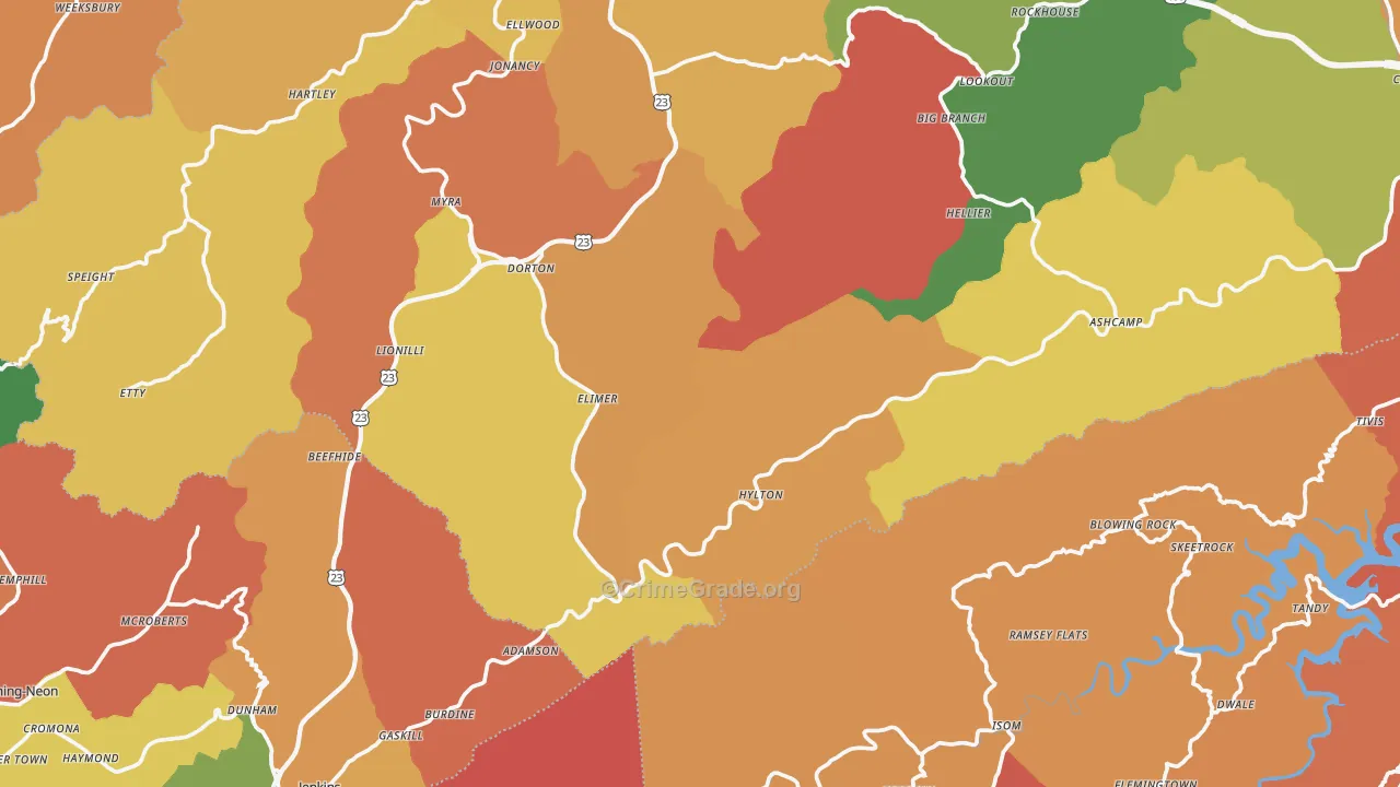 Shelby Gap, KY Map of Burglary Rates