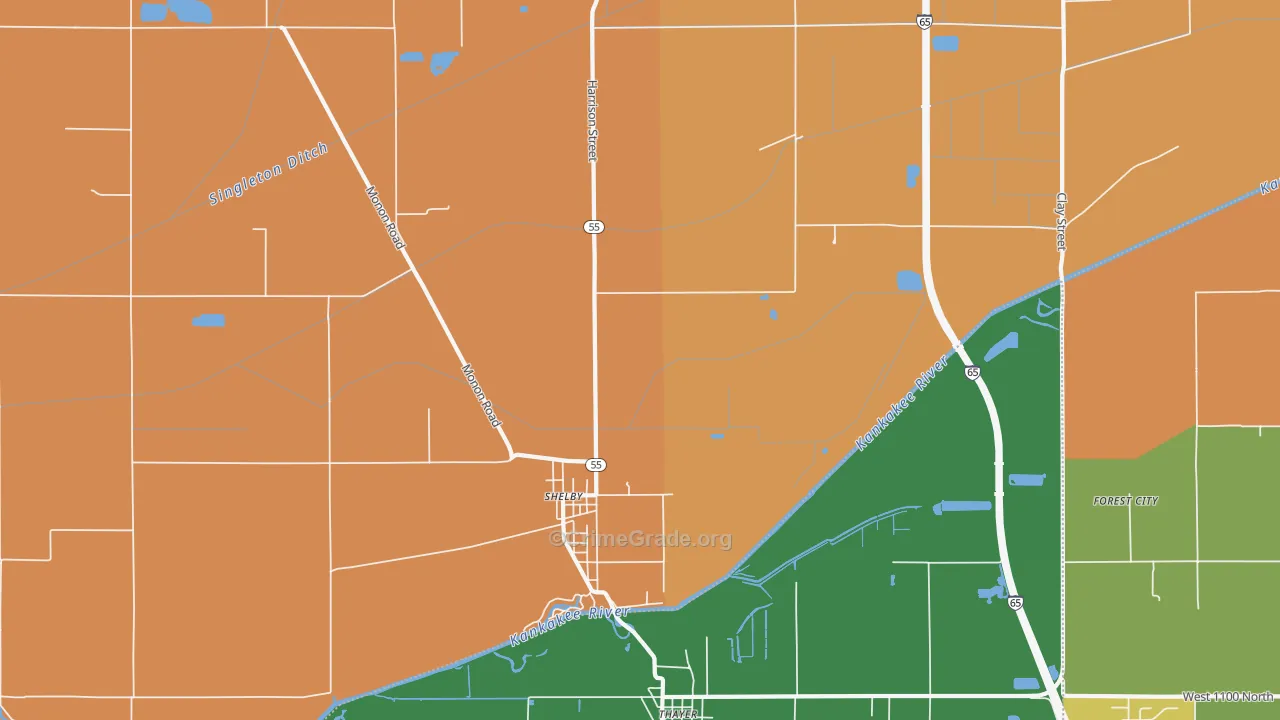 Shelby, IN Map of Burglary Rates