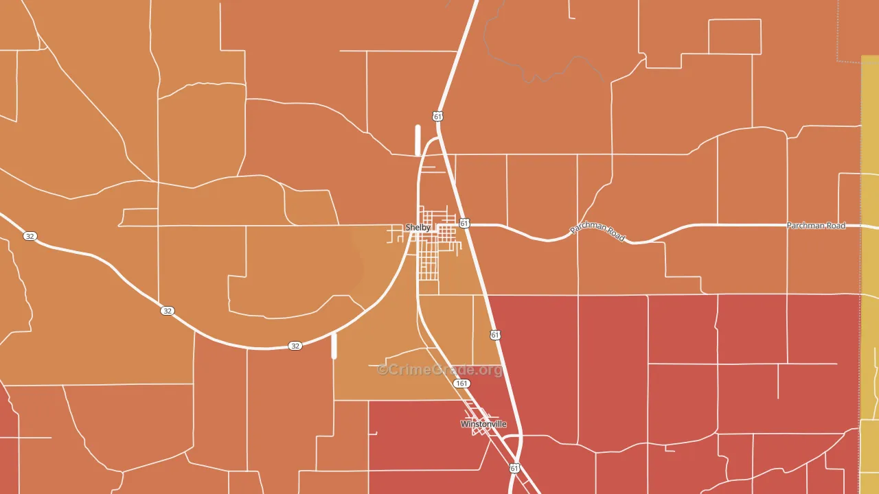 Shelby, MS Map of Burglary Rates