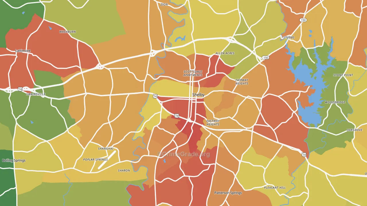 Shelby, NC Map of Burglary Rates