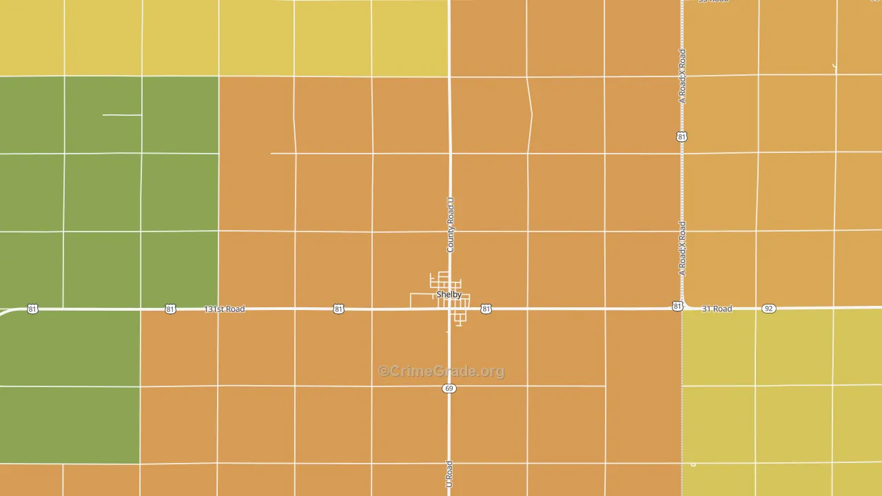 Shelby, NE Map of Burglary Rates