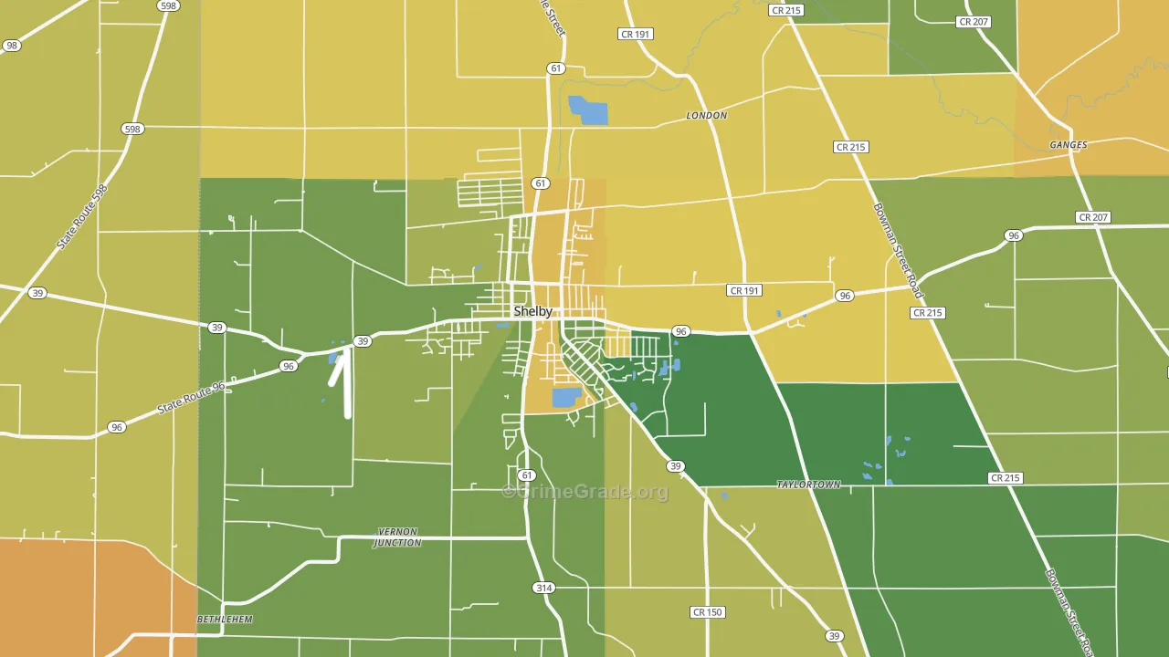 Shelby, OH Map of Burglary Rates
