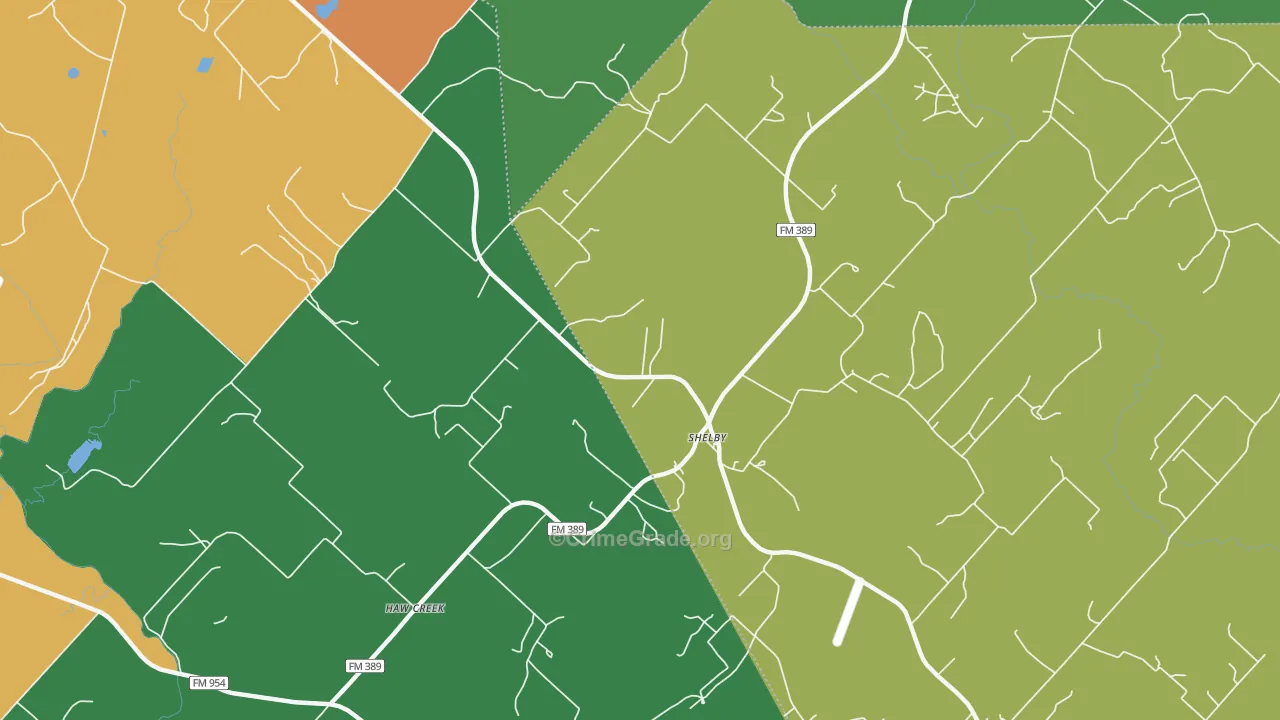 Shelby, TX Map of Burglary Rates
