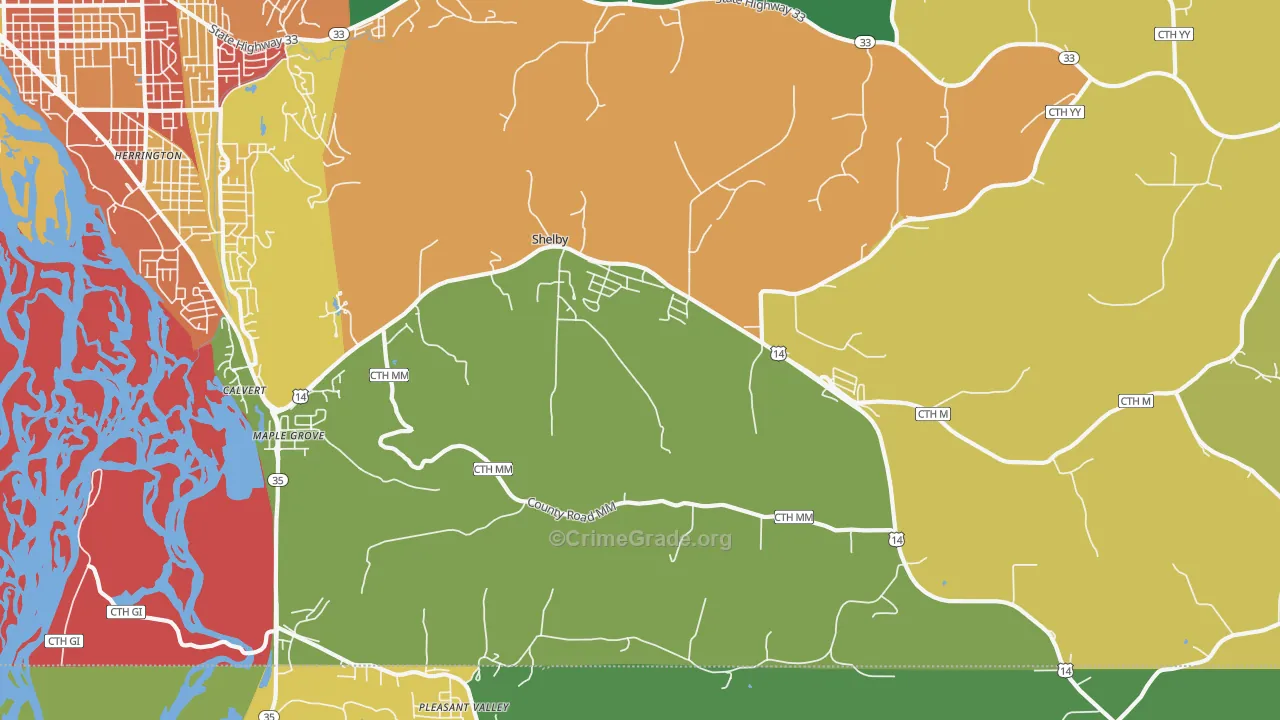 Shelby, WI Map of Burglary Rates