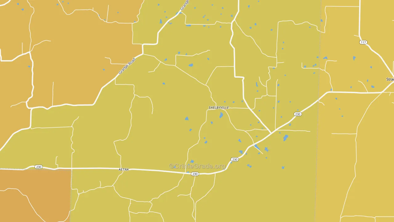 Shelbyville, AR Map of Burglary Rates