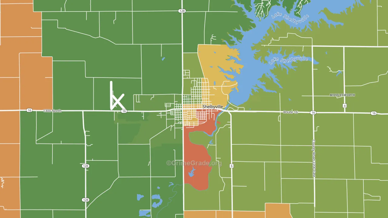 Shelbyville, IL Map of Burglary Rates