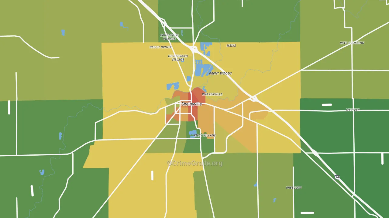 Shelbyville, IN Map of Burglary Rates