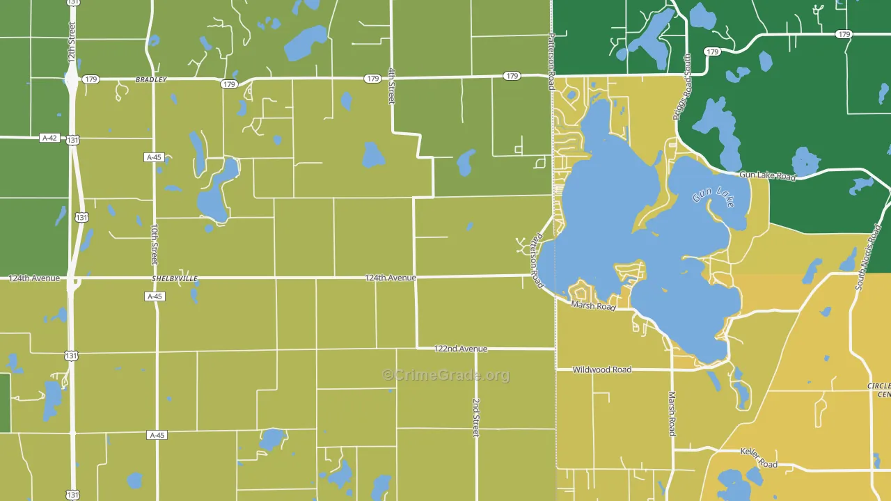 Shelbyville, MI Map of Burglary Rates
