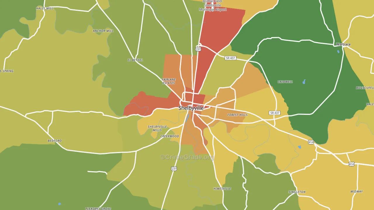 Shelbyville, TN Map of Burglary Rates