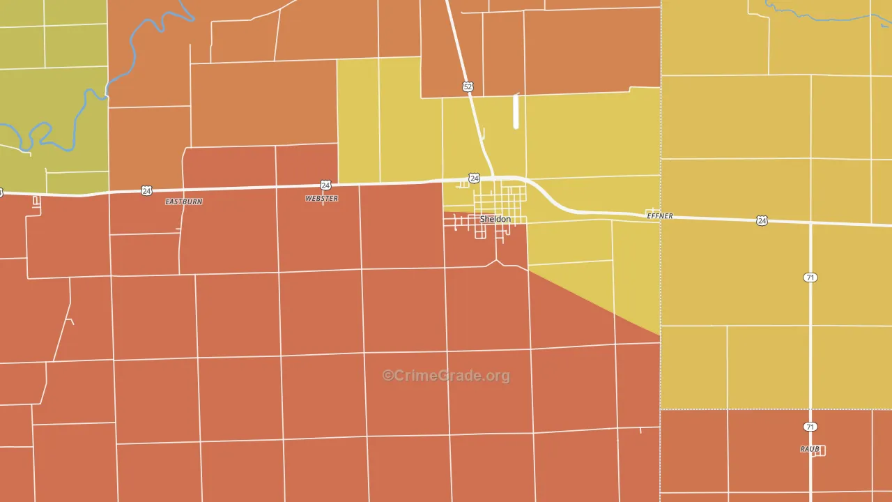 Sheldon, IL Map of Burglary Rates