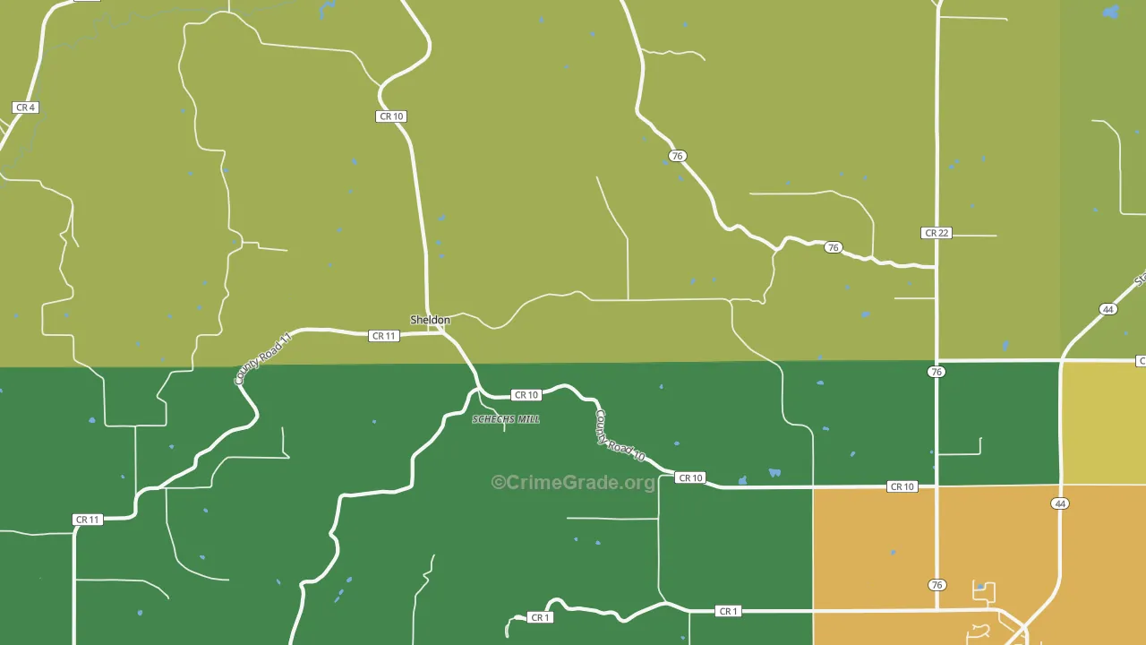 Sheldon, MN Map of Burglary Rates