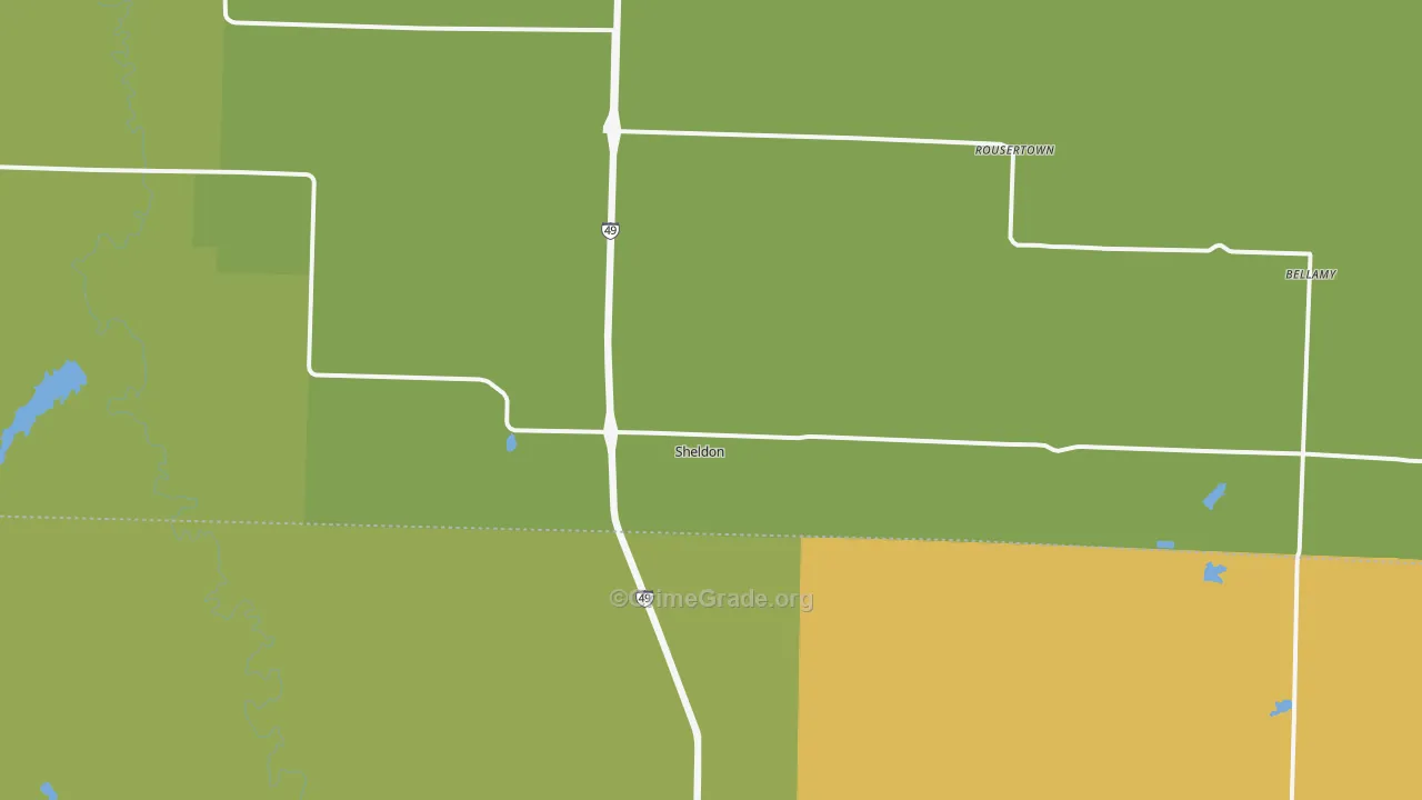 Sheldon, MO Map of Burglary Rates