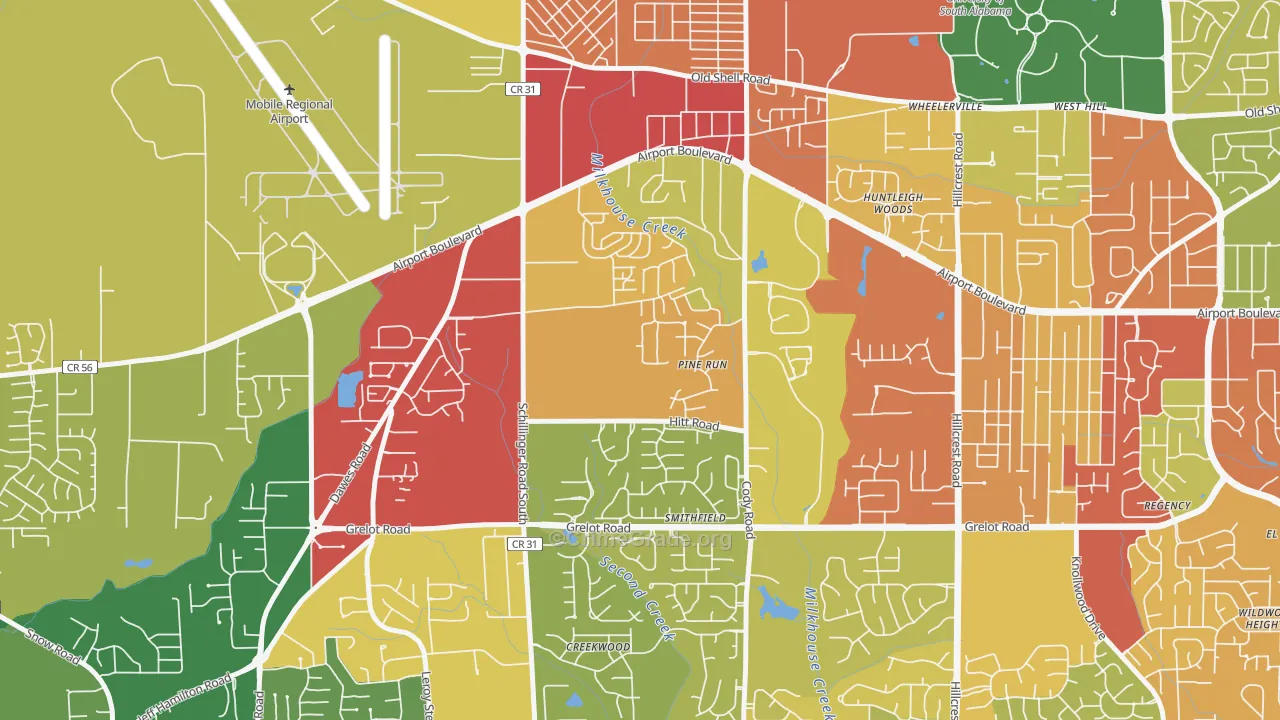 Sheldon, Mobile, AL Map of Burglary Rates