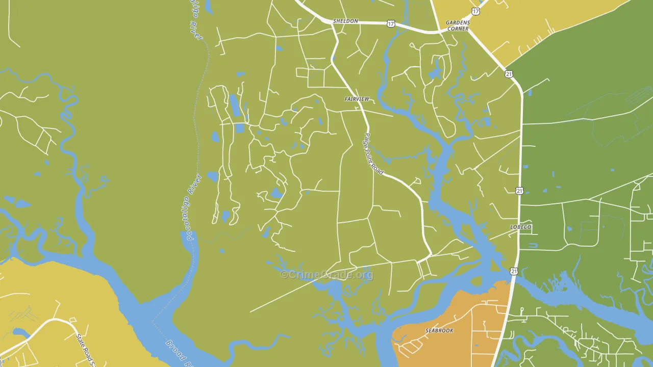 Sheldon, SC Map of Burglary Rates