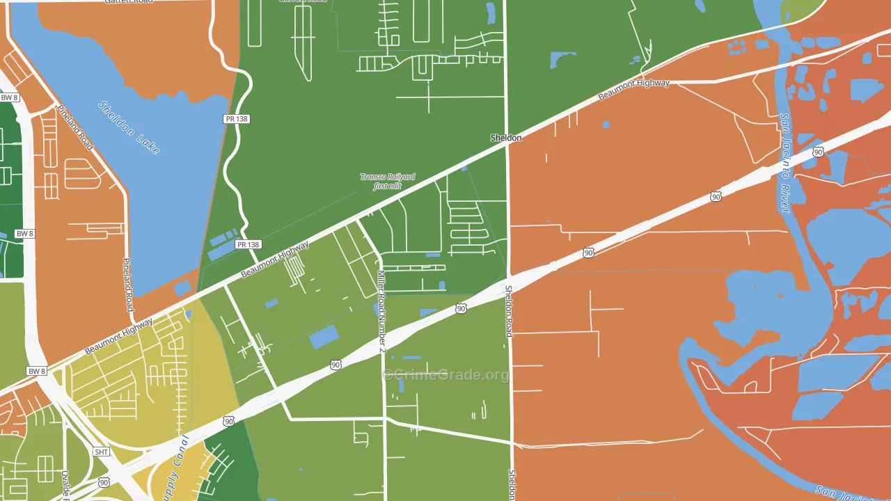 Sheldon, TX Map of Burglary Rates