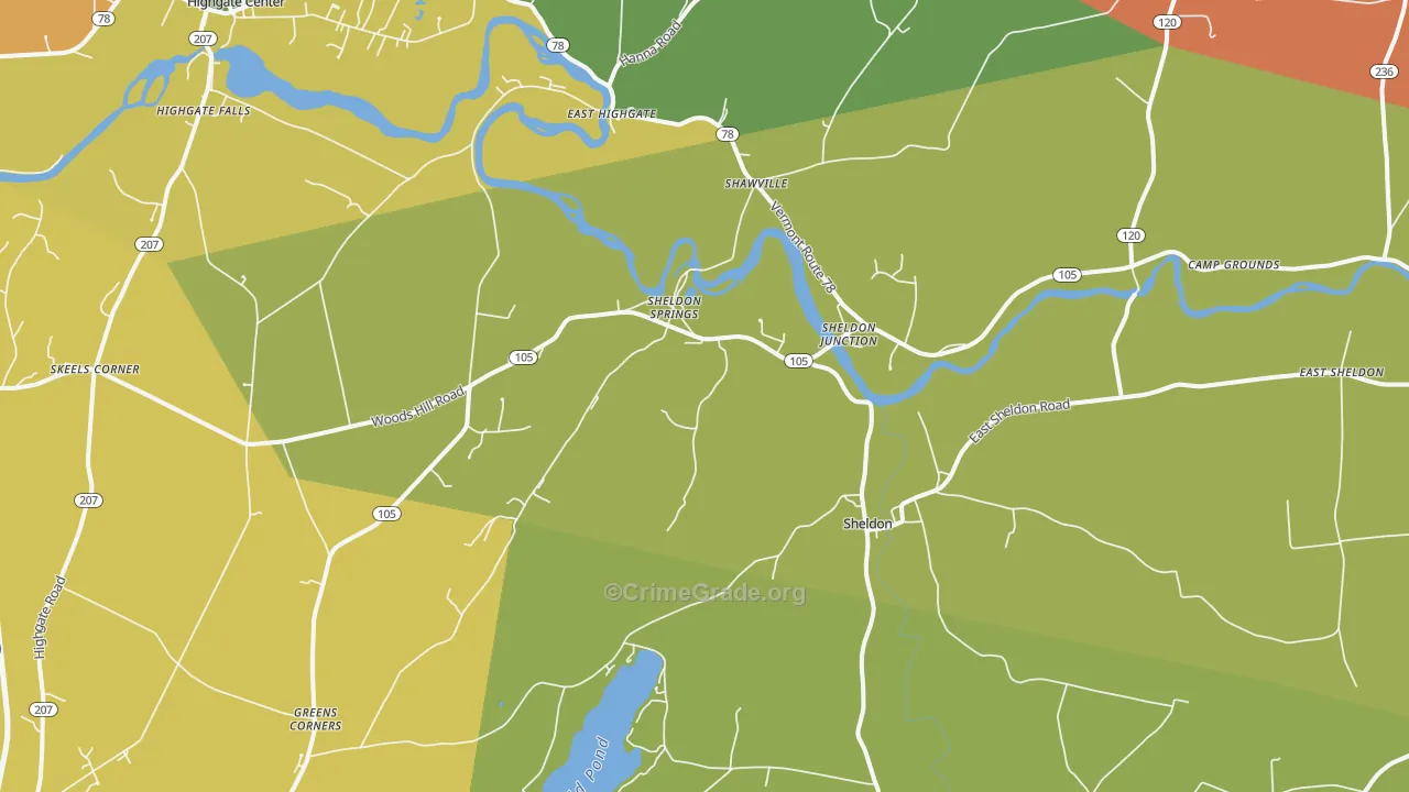 Sheldon, VT Map of Burglary Rates