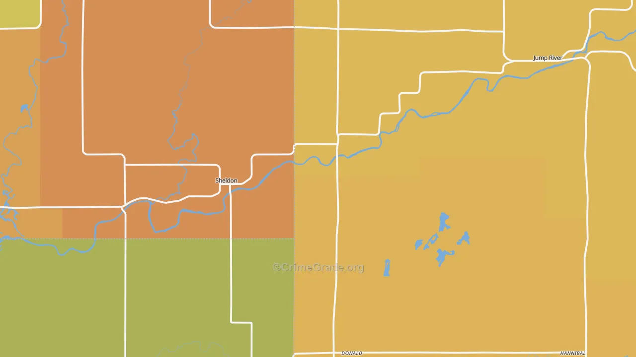 Sheldon, WI Map of Burglary Rates