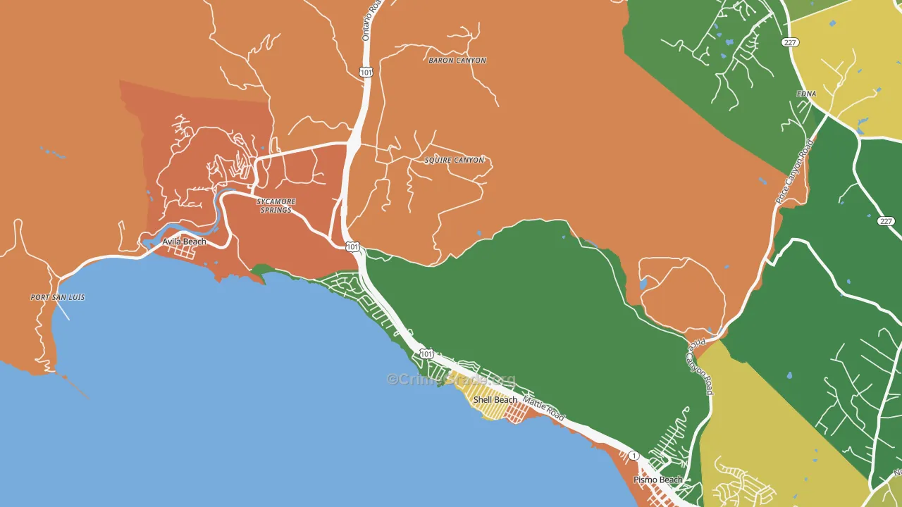 Shell Beach, CA Map of Burglary Rates