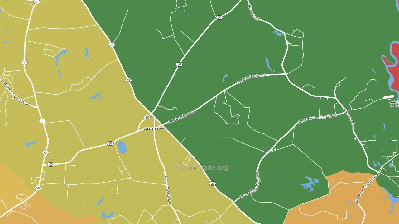 Shell Bluff, GA Map of Burglary Rates